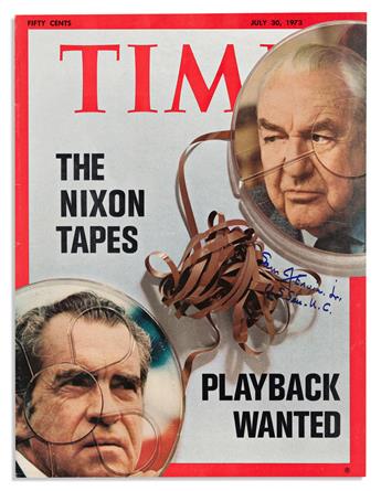 (WATERGATE.) ERVIN, SAM. Two Time magazine covers Signed, Sam J. Ervin, Jr., U.S.S. or Sam J. Ervin, Jr. / U.S. Sen. N.C.,
